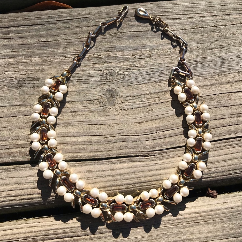 VINTAGE Brown Gem and Pearl Choker